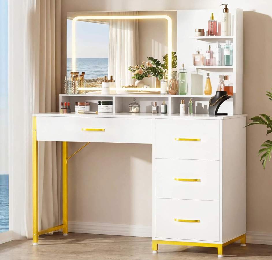 The Solène™ Golden Glow Vanity with LED Mirror