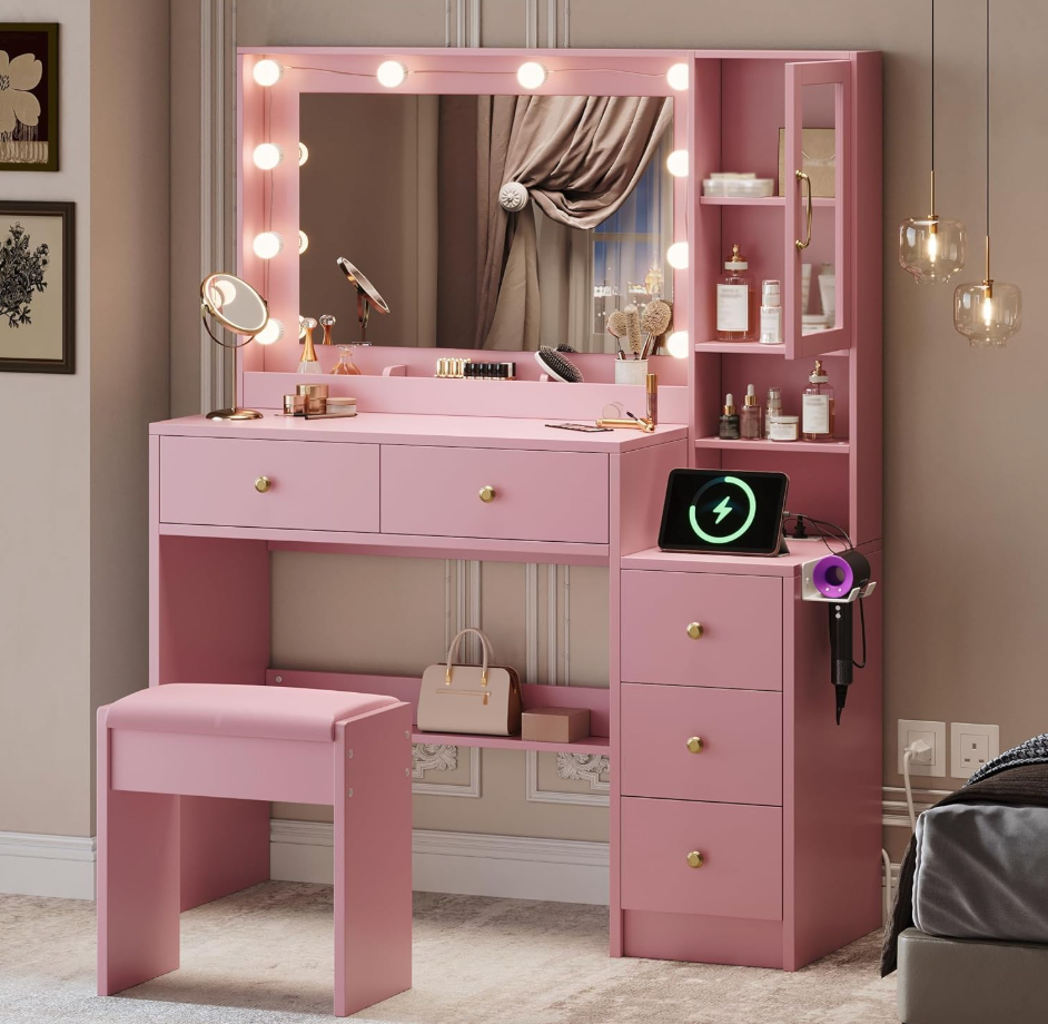 The Rosalie™ Blush Vanity with Lighted Mirror
