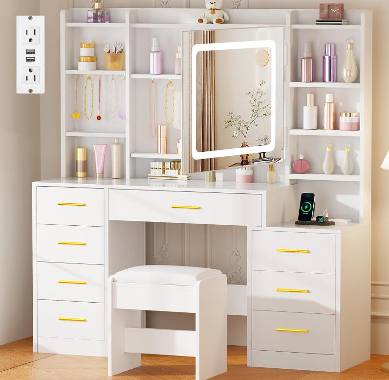The Arabella™ Luxe Vanity with LED Mirror & Jewelry Storage