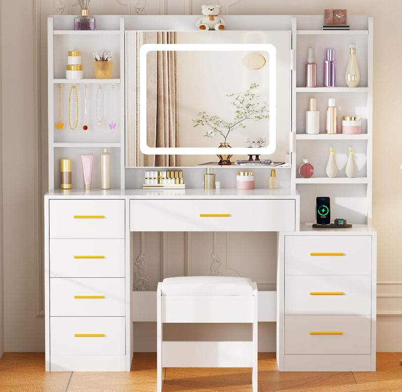 The Arabella™ Luxe Vanity with LED Mirror & Jewelry Storage
