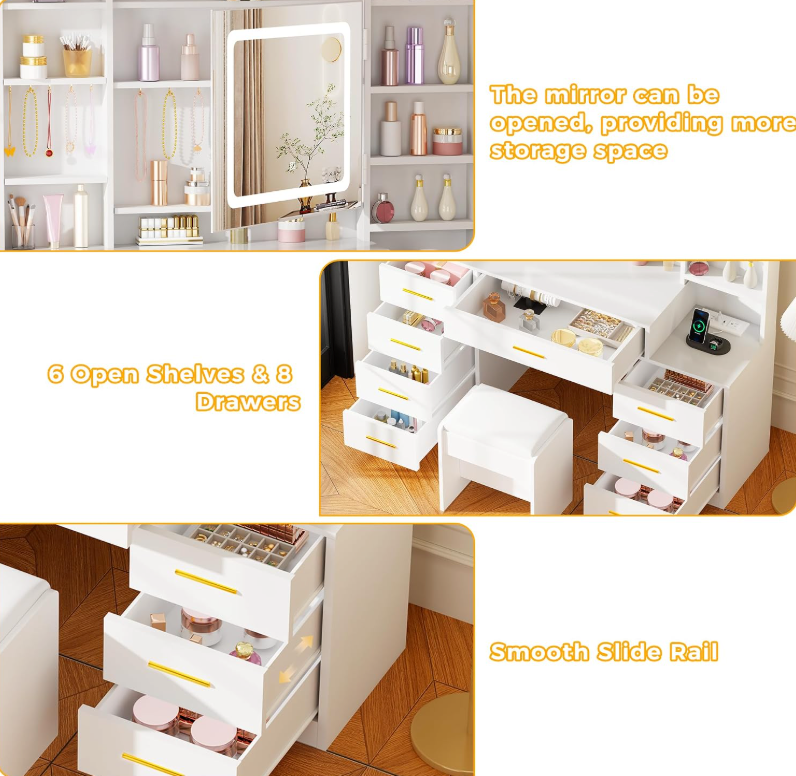 The Arabella™ Luxe Vanity with LED Mirror & Jewelry Storage