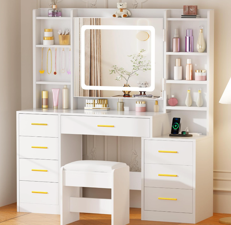 The Arabella™ Luxe Vanity with LED Mirror & Jewelry Storage
