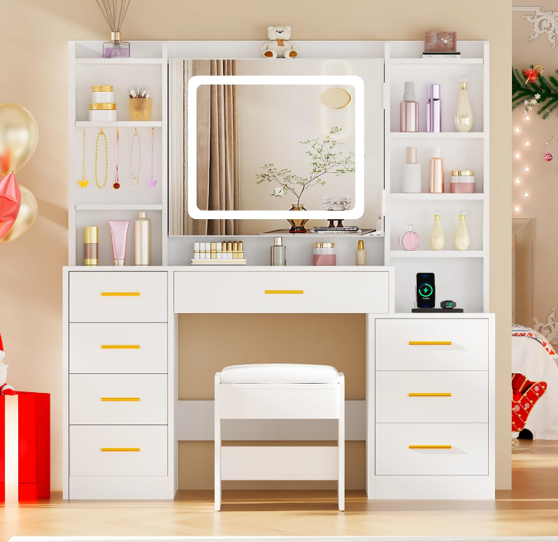 The Arabella™ Luxe Vanity with LED Mirror & Jewelry Storage