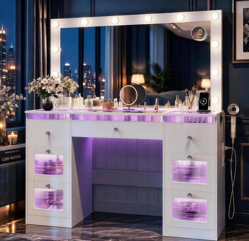 The Vivienne™ Hollywood Glow Vanity with Glass Top