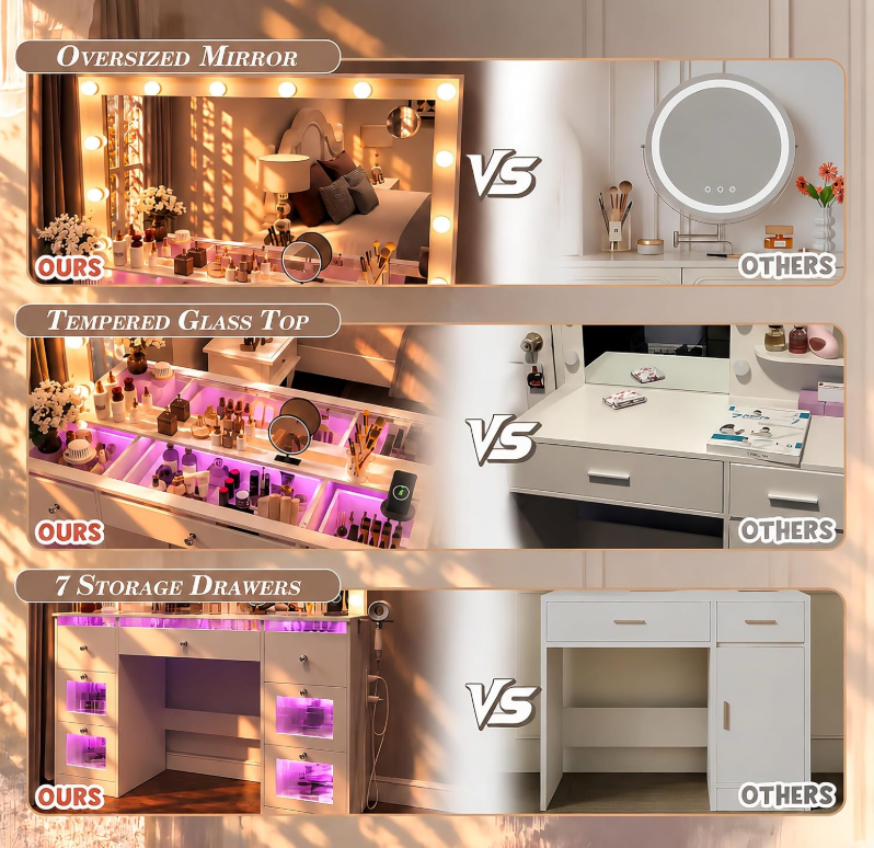 The Vivienne™ Hollywood Glow Vanity with Glass Top