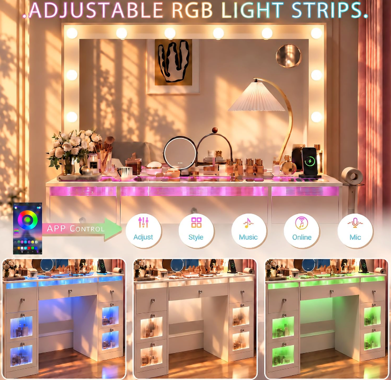 The Vivienne™ Hollywood Glow Vanity with Glass Top