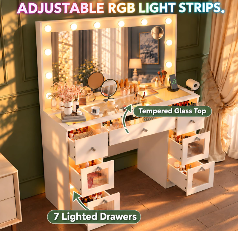 The Vivienne™ Hollywood Glow Vanity with Glass Top