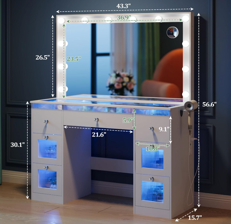 The Vivienne™ Hollywood Glow Vanity with Glass Top