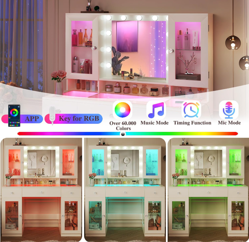 The Aurora™ RGB Glow Vanity with Hollywood Mirror