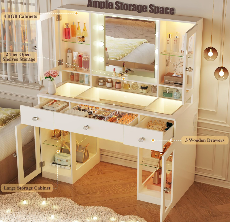 The Aurora™ RGB Glow Vanity with Hollywood Mirror