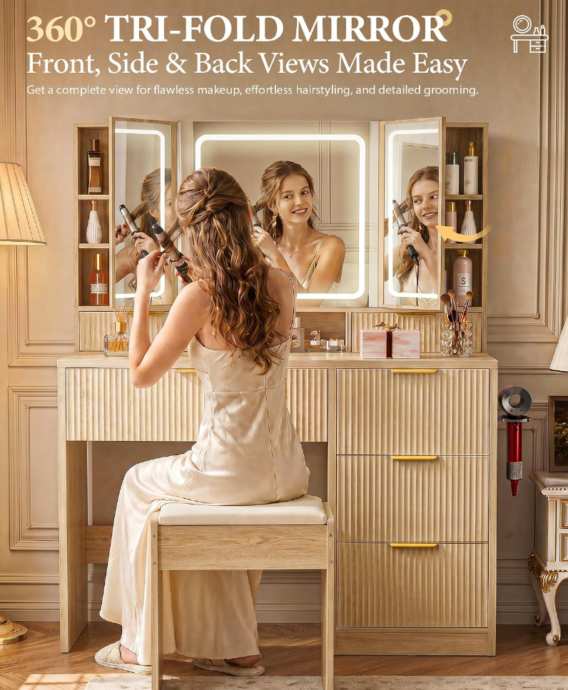 The Sienna™ Luxe Vanity with Tri-Fold LED Mirror
