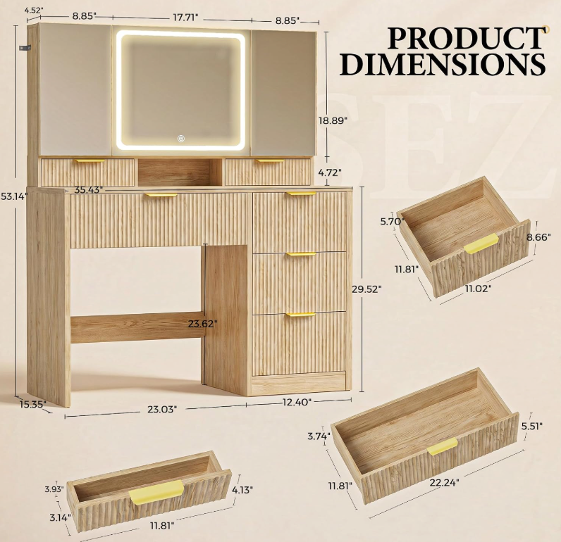 The Sienna™ Luxe Vanity with Tri-Fold LED Mirror