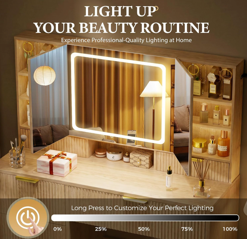 The Sienna™ Luxe Vanity with Tri-Fold LED Mirror