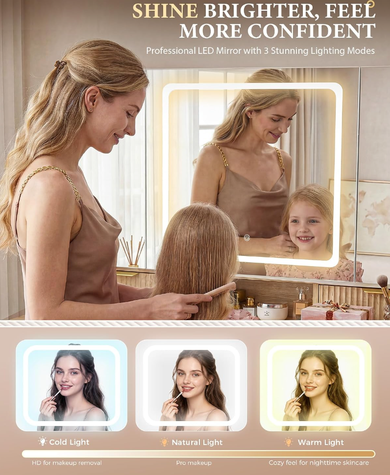 The Sienna™ Luxe Vanity with Tri-Fold LED Mirror