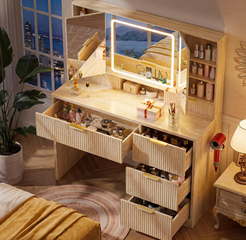 The Sienna™ Luxe Vanity with Tri-Fold LED Mirror