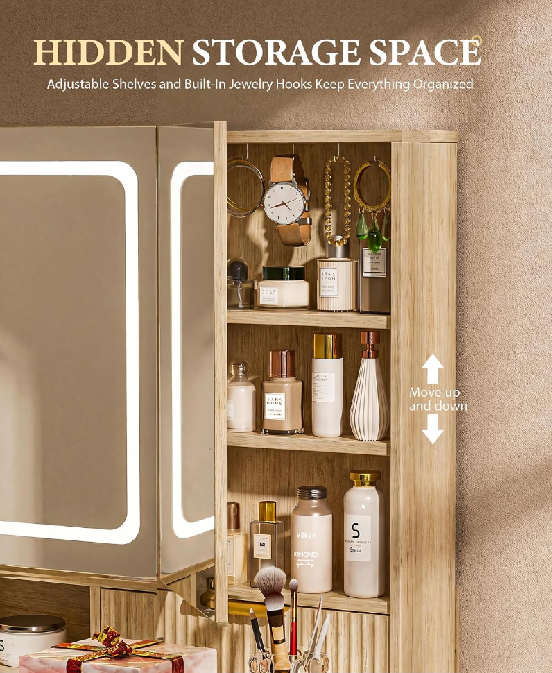 The Sienna™ Luxe Vanity with Tri-Fold LED Mirror