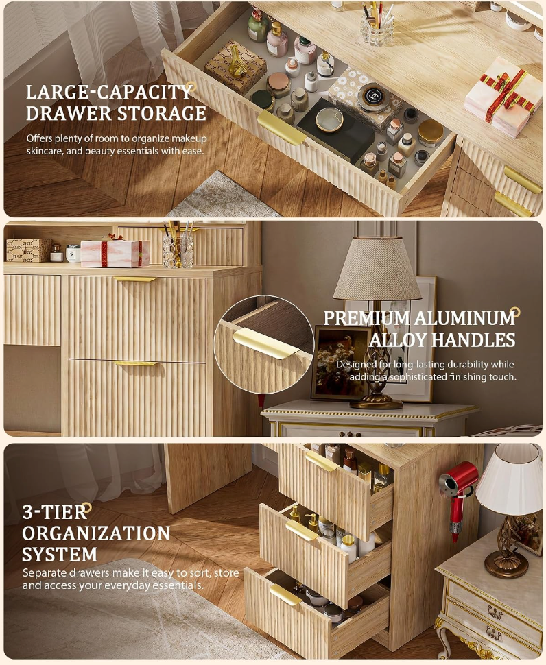The Sienna™ Luxe Vanity with Tri-Fold LED Mirror