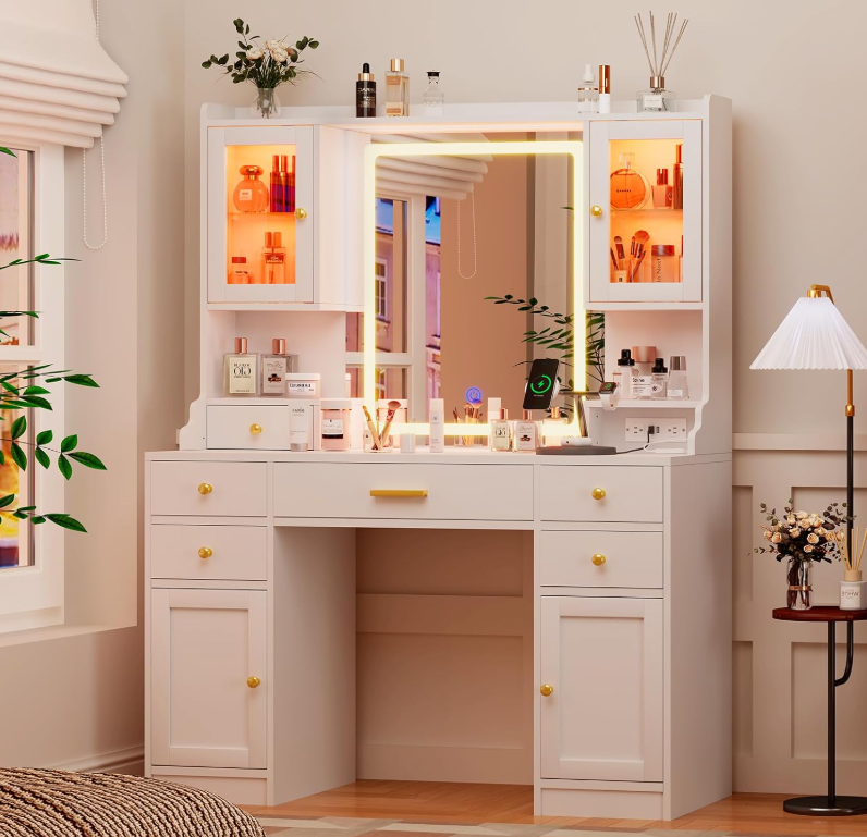 The Camille™ Glow Vanity with RGB Display Cabinets