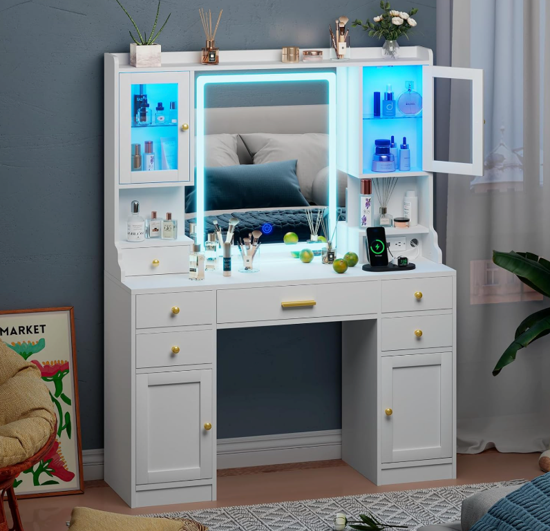 The Camille™ Glow Vanity with RGB Display Cabinets