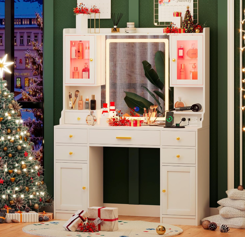The Camille™ Glow Vanity with RGB Display Cabinets