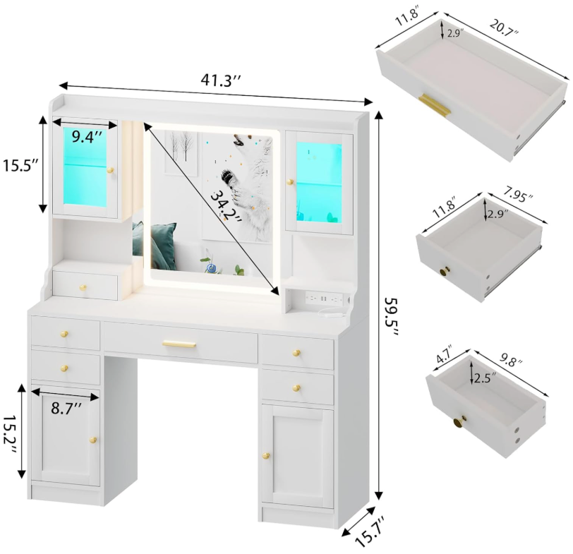 The Camille™ Glow Vanity with RGB Display Cabinets