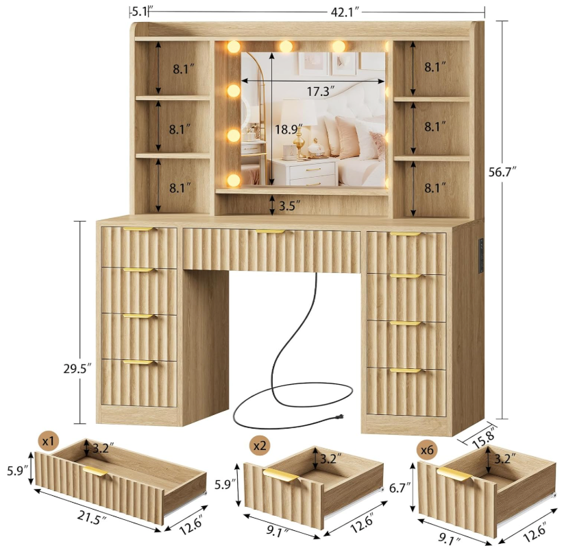 The Valencia™ Fluted Hollywood Vanity