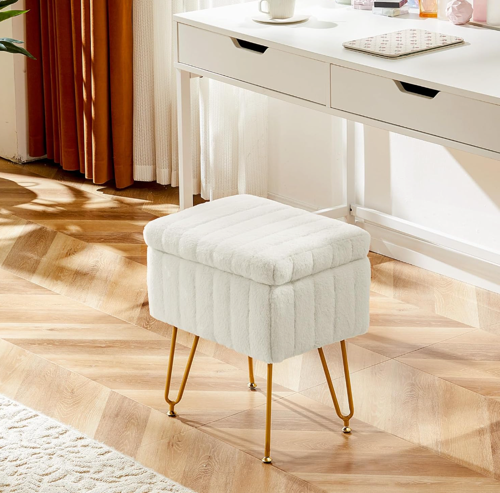 The Fifi™ Plush Vanity Stool with Hidden Storage