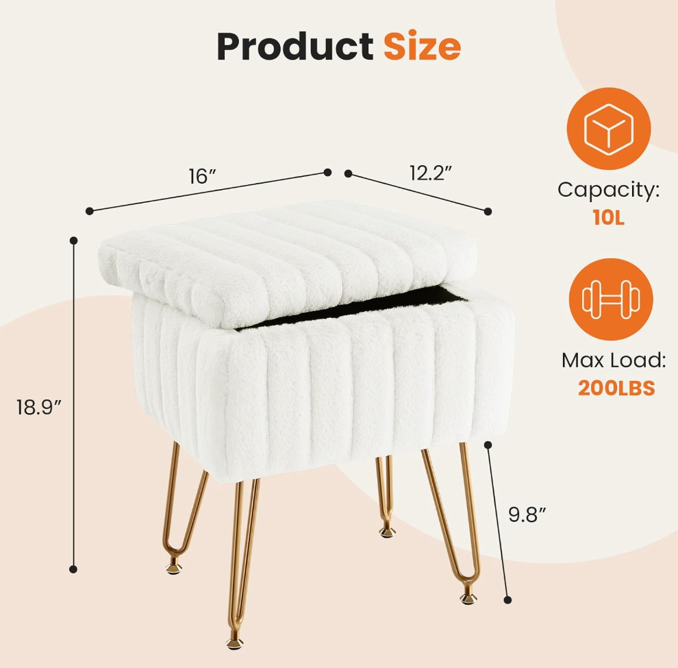 The Fifi™ Plush Vanity Stool with Hidden Storage
