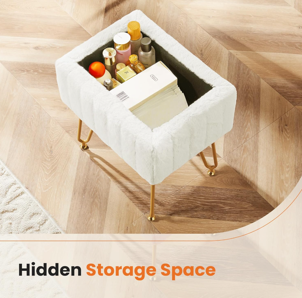The Fifi™ Plush Vanity Stool with Hidden Storage