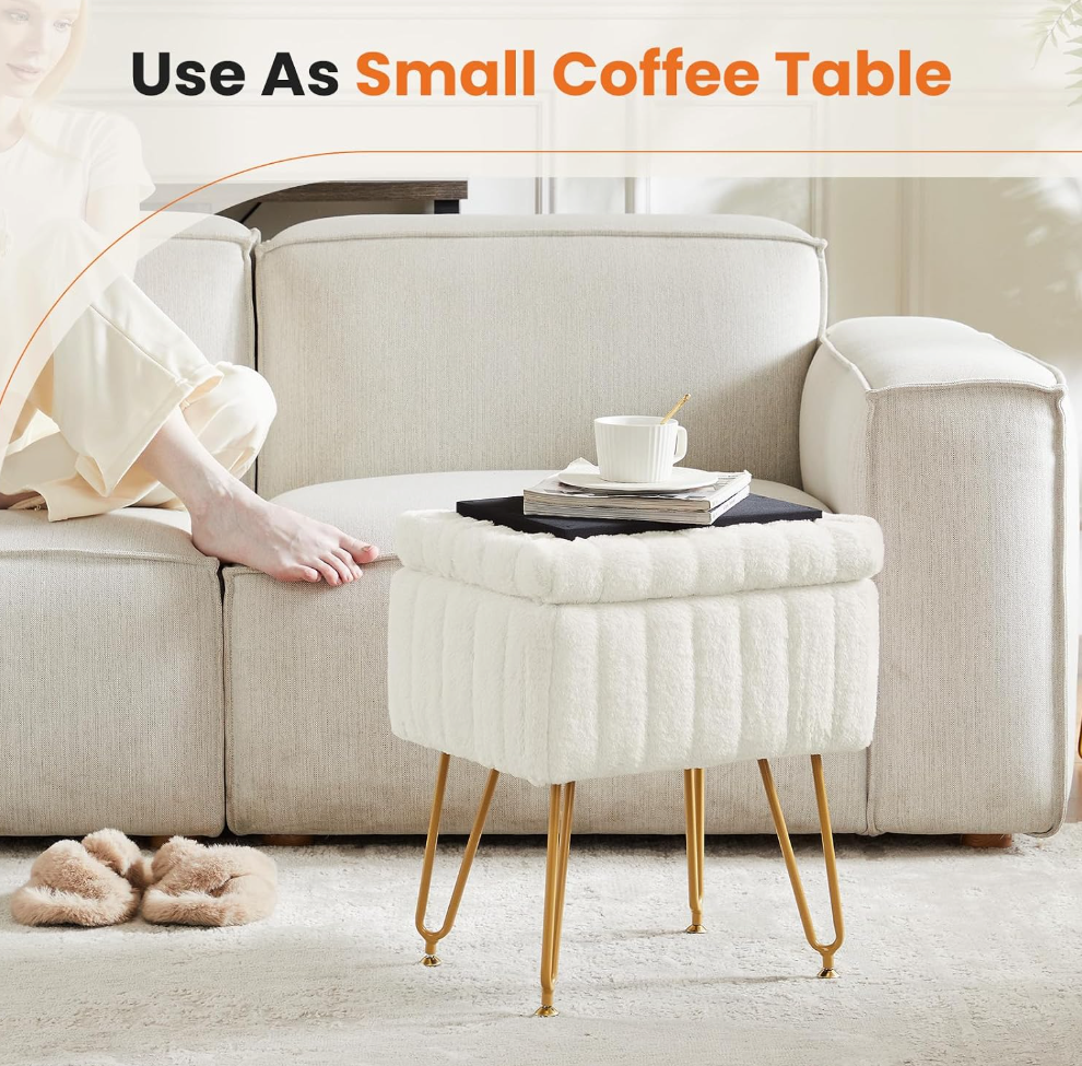 The Fifi™ Plush Vanity Stool with Hidden Storage