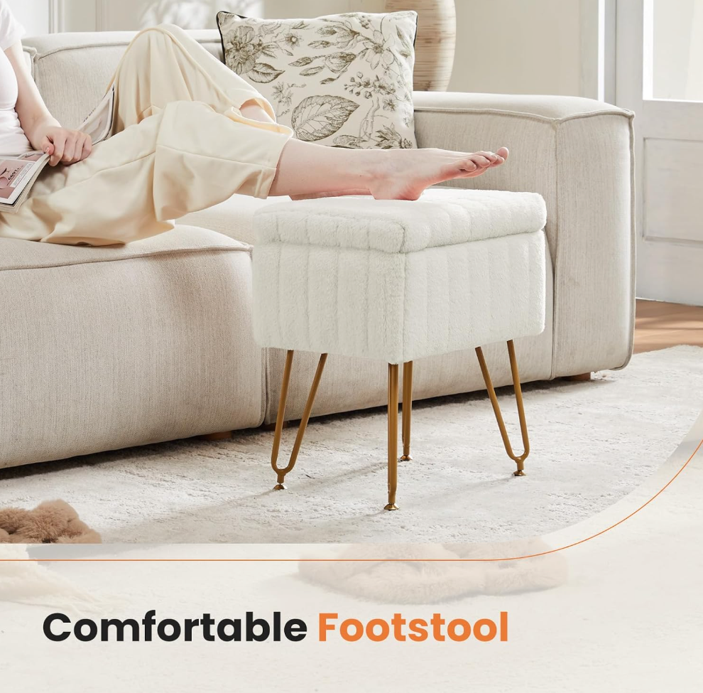 The Fifi™ Plush Vanity Stool with Hidden Storage