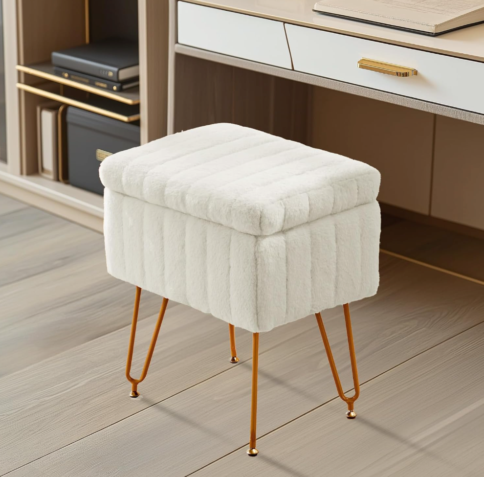 The Fifi™ Plush Vanity Stool with Hidden Storage