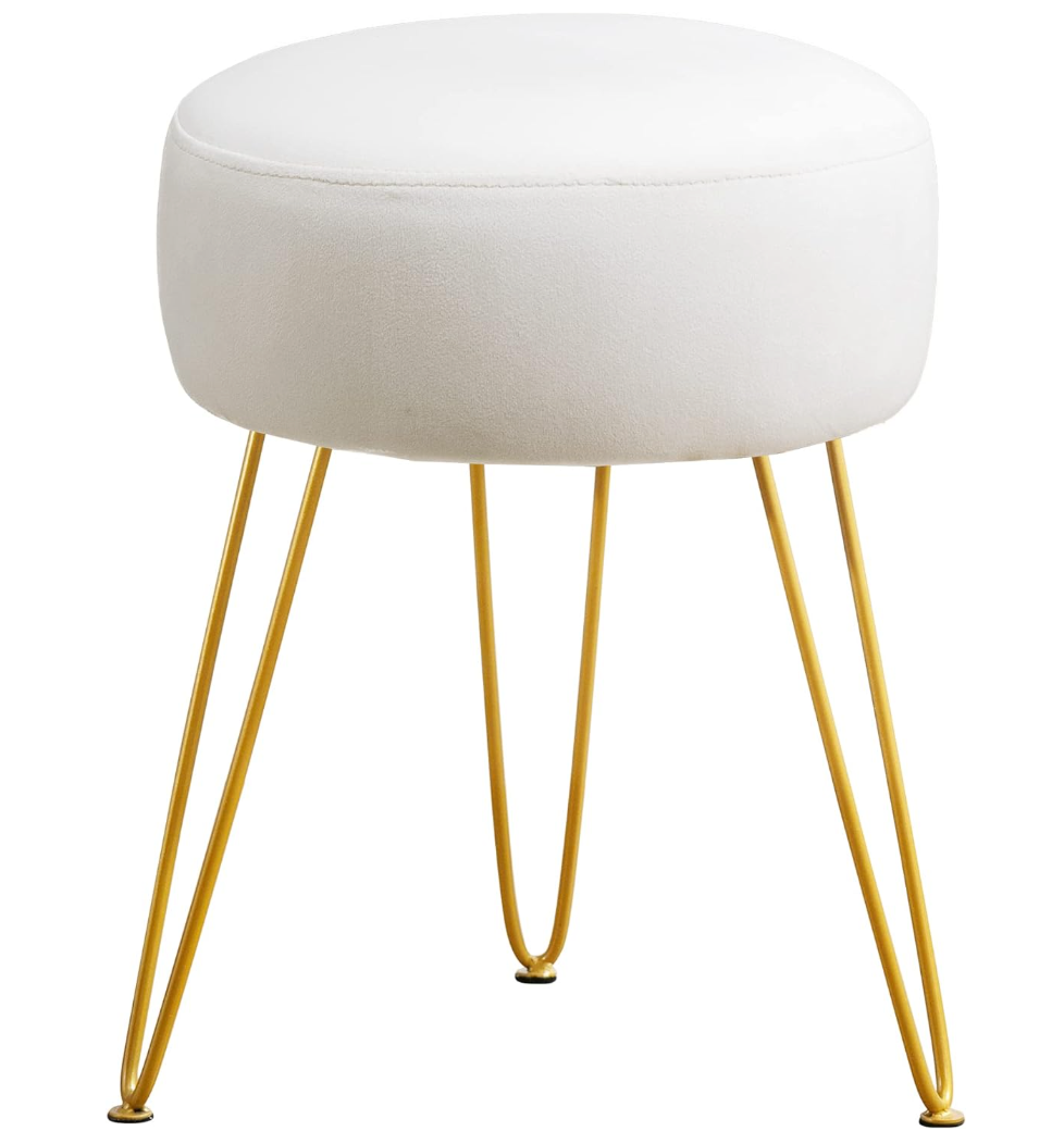 The Belle™ Velvet Vanity Stool with Gold Legs