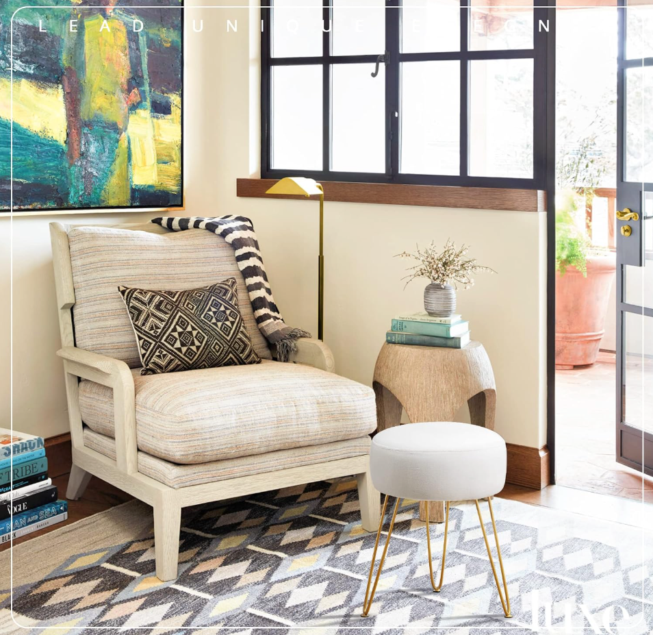 The Belle™ Velvet Vanity Stool with Gold Legs
