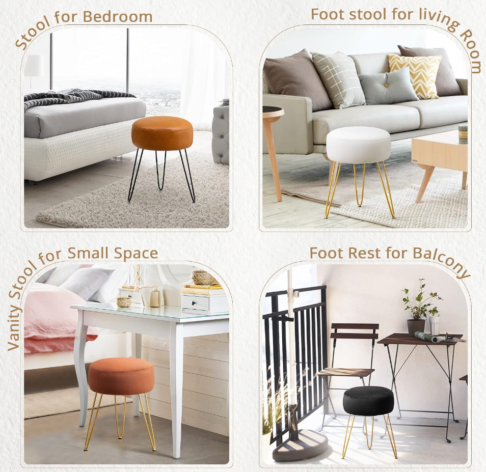 The Belle™ Velvet Vanity Stool with Gold Legs