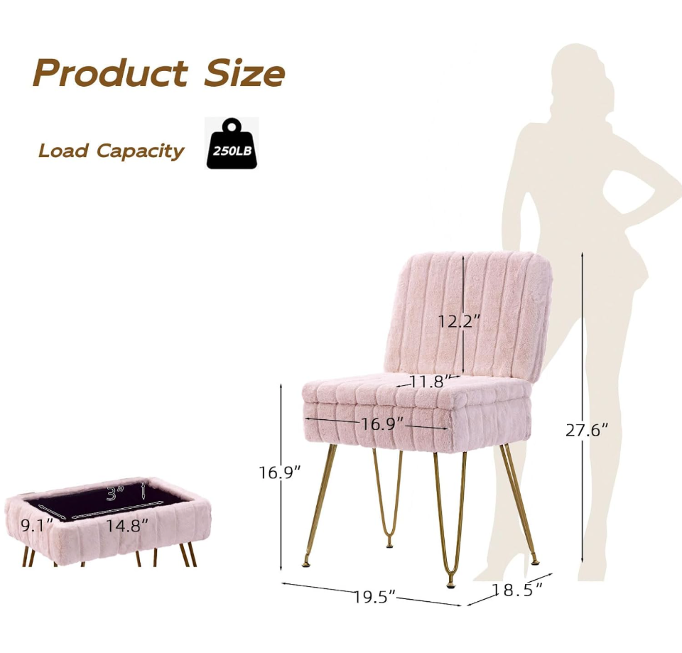 The Lottie™ Plush Vanity Chair with Hidden Storage