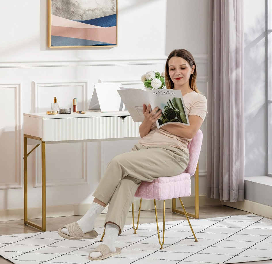The Lottie™ Plush Vanity Chair with Hidden Storage