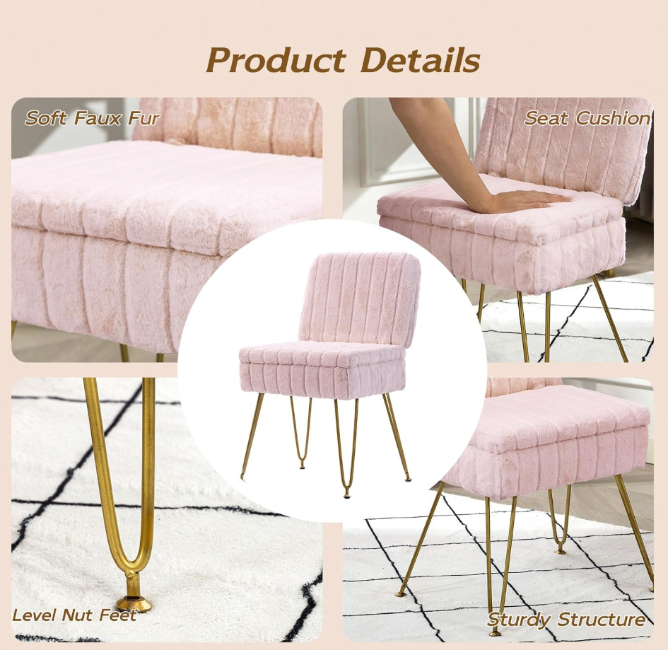 The Lottie™ Plush Vanity Chair with Hidden Storage