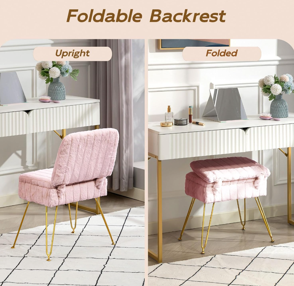 The Lottie™ Plush Vanity Chair with Hidden Storage