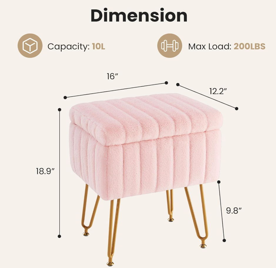 The Poppy™ Plush Vanity Stool with Hidden Storage