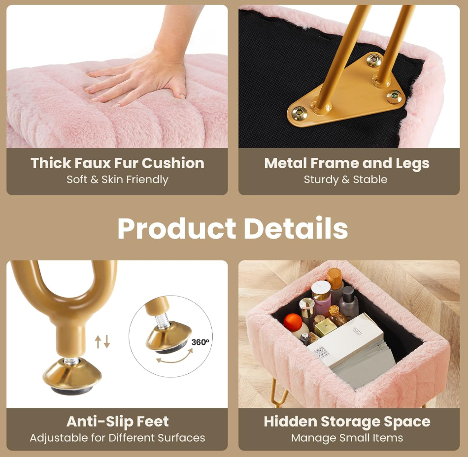The Poppy™ Plush Vanity Stool with Hidden Storage