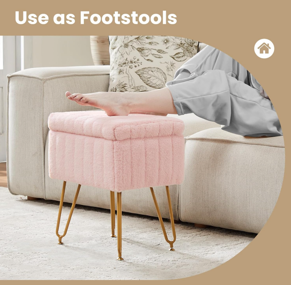 The Poppy™ Plush Vanity Stool with Hidden Storage