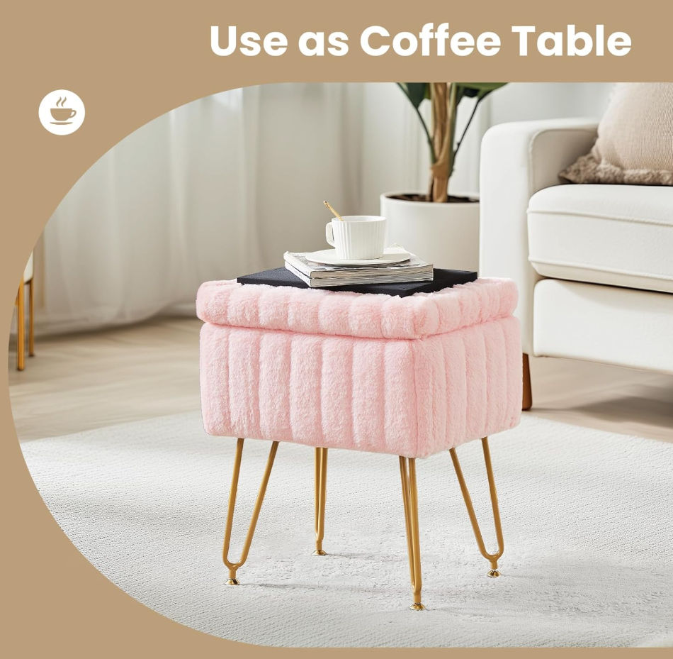The Poppy™ Plush Vanity Stool with Hidden Storage