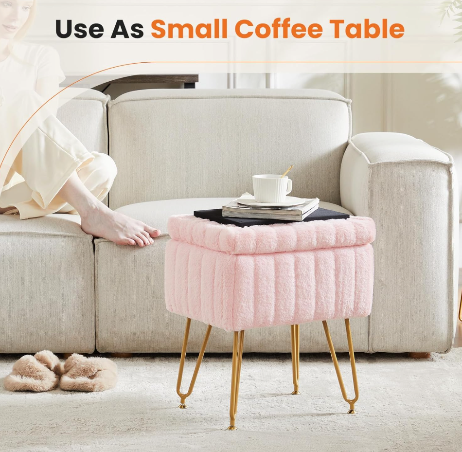 The Poppy™ Plush Vanity Stool with Hidden Storage