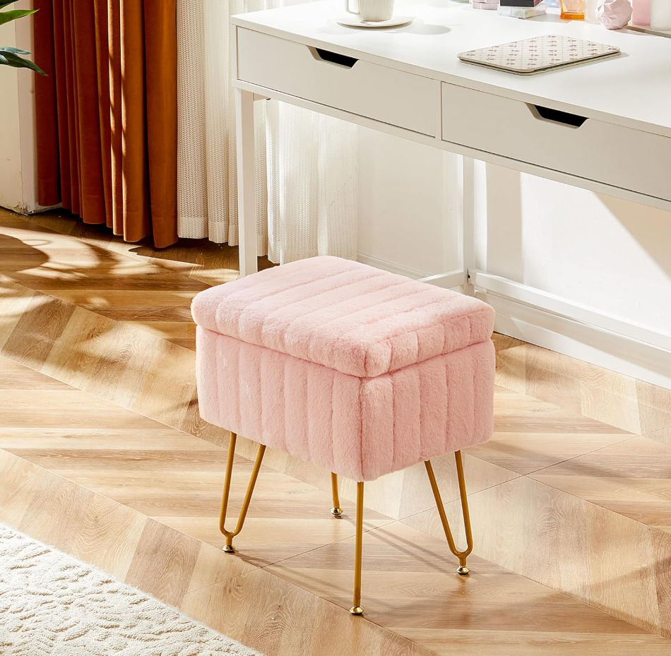 The Poppy™ Plush Vanity Stool with Hidden Storage