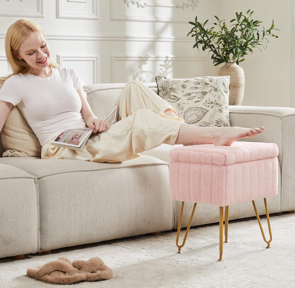 The Poppy™ Plush Vanity Stool with Hidden Storage