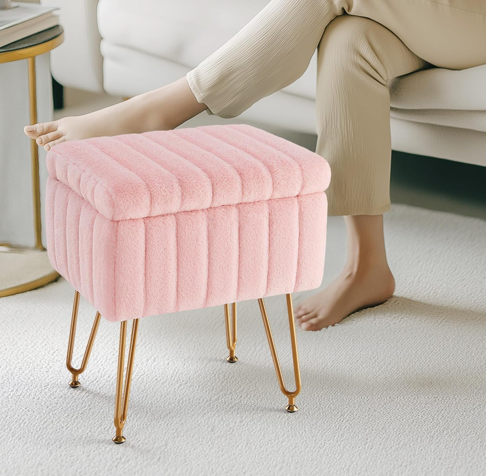 The Poppy™ Plush Vanity Stool with Hidden Storage