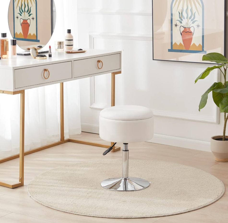 The Mila™ Adjustable Swivel Vanity Stool with Hidden Storage