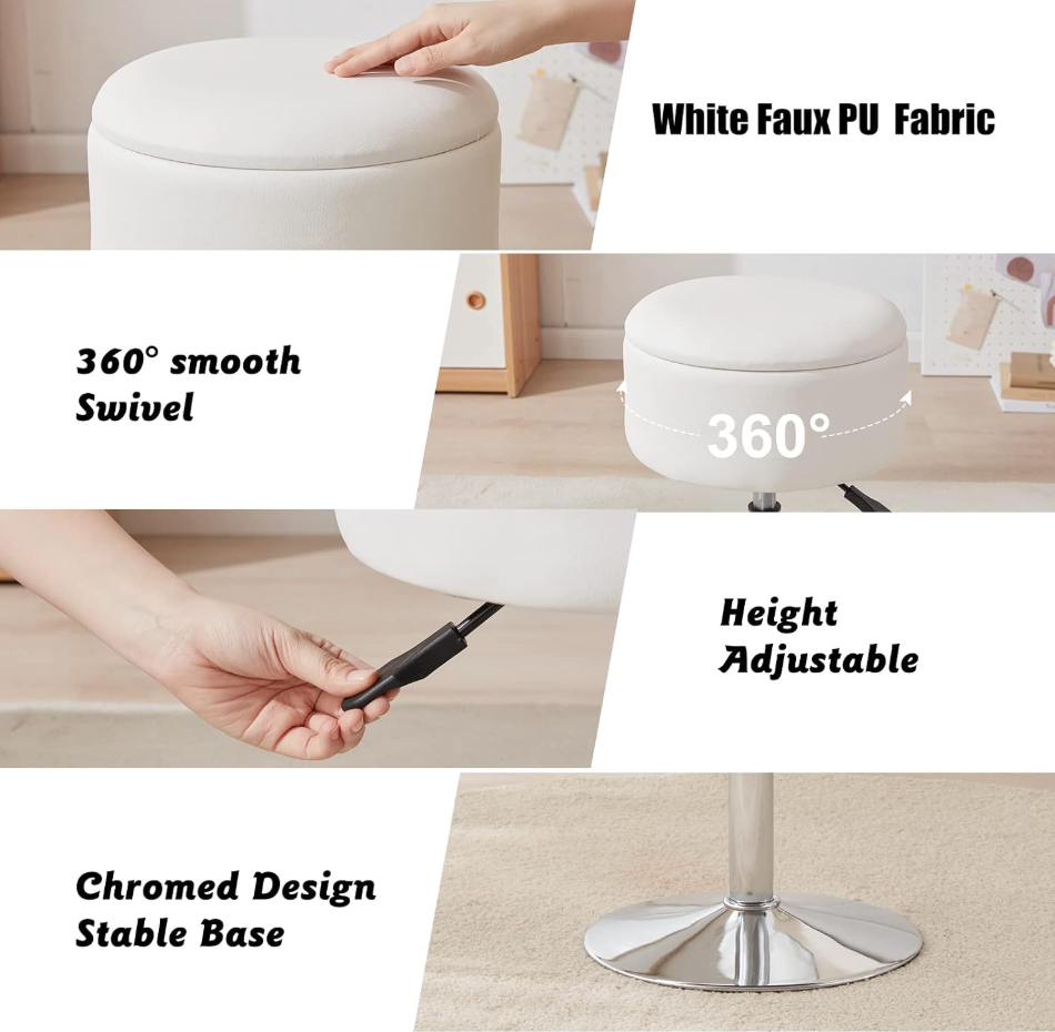 The Mila™ Adjustable Swivel Vanity Stool with Hidden Storage