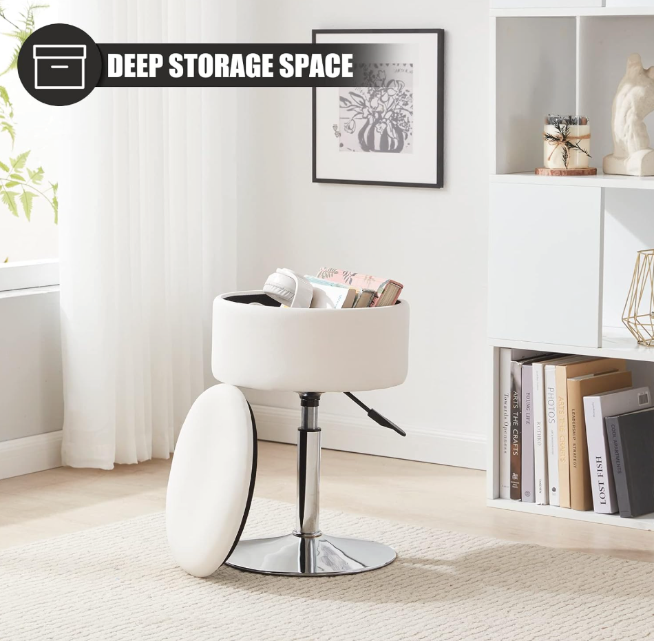 The Mila™ Adjustable Swivel Vanity Stool with Hidden Storage